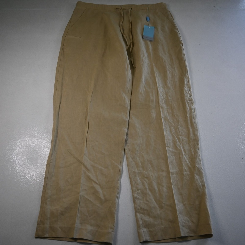 NEW Lorenzino 38x34 Khaki Beige 100% Linen Drawstring Beach Wedding Mens Pants